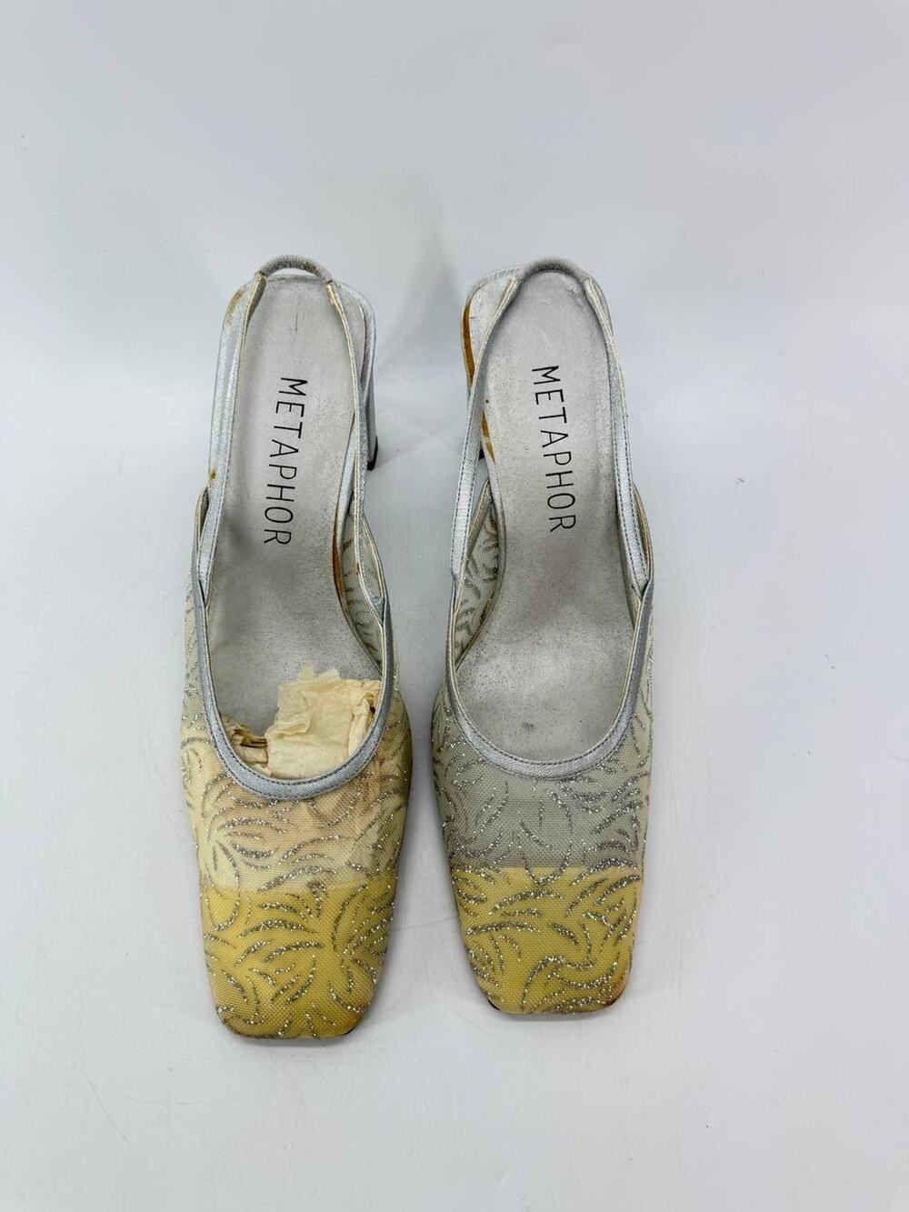 Metaphor Melletta Womens 7.5 M Silver Embroidered Slingback Heels Pumps